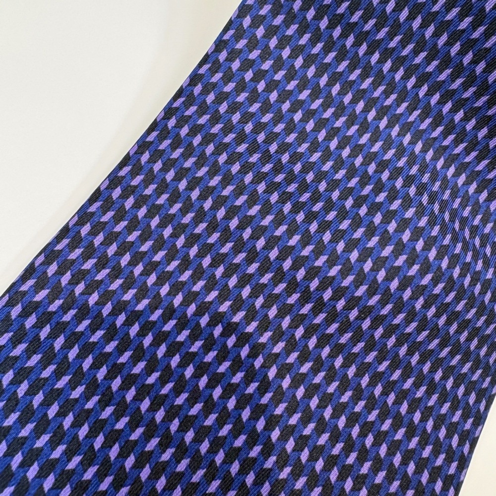 St Bernard Mens Silk Necktie‎ Purple Blue Geometric Diamond Pattern 0966271